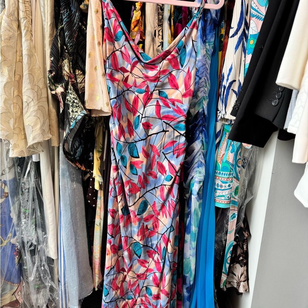 Diane Von Furstenberg Pink and Blue Leaf Maxi Dress